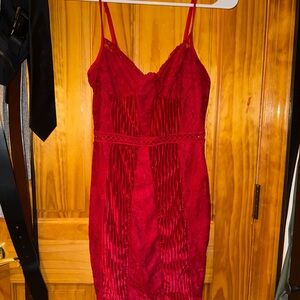 PrettyLittleThing Red Lace Mini Dress